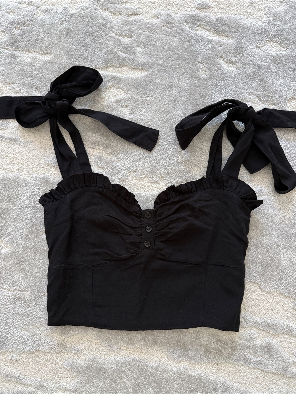 Katie J NYC Girls Small Black Tie-Shoulder Ruffle Crop Top